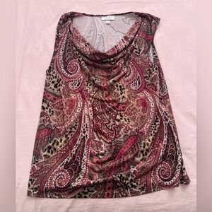 dressbarn Multicolor Paisley Cowl Neck Blouse